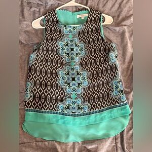 Elegant Sleeveless Patterned Top - Black and Teal